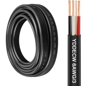 YDDECW 6/3 NM-B Wire with Ground - 10FT Non-Metallic Sheathed Cable 100% Pure Copper 6 AWG 3 Conductor Residential Indoor Wire for Outlets, Switches, Other Loads and Lighting Wiring Projects etc.