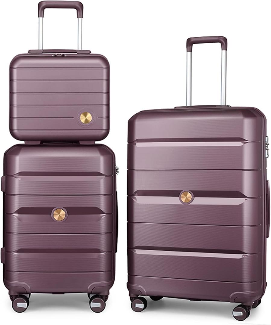Somago 3 Pieces Luggage Set(14/20/24) PP Lightweight 4 Double 360 Degrees Mute Spinner Wheels Suitcase with TSA Lock & YKK Zipper (Elegant Purple)