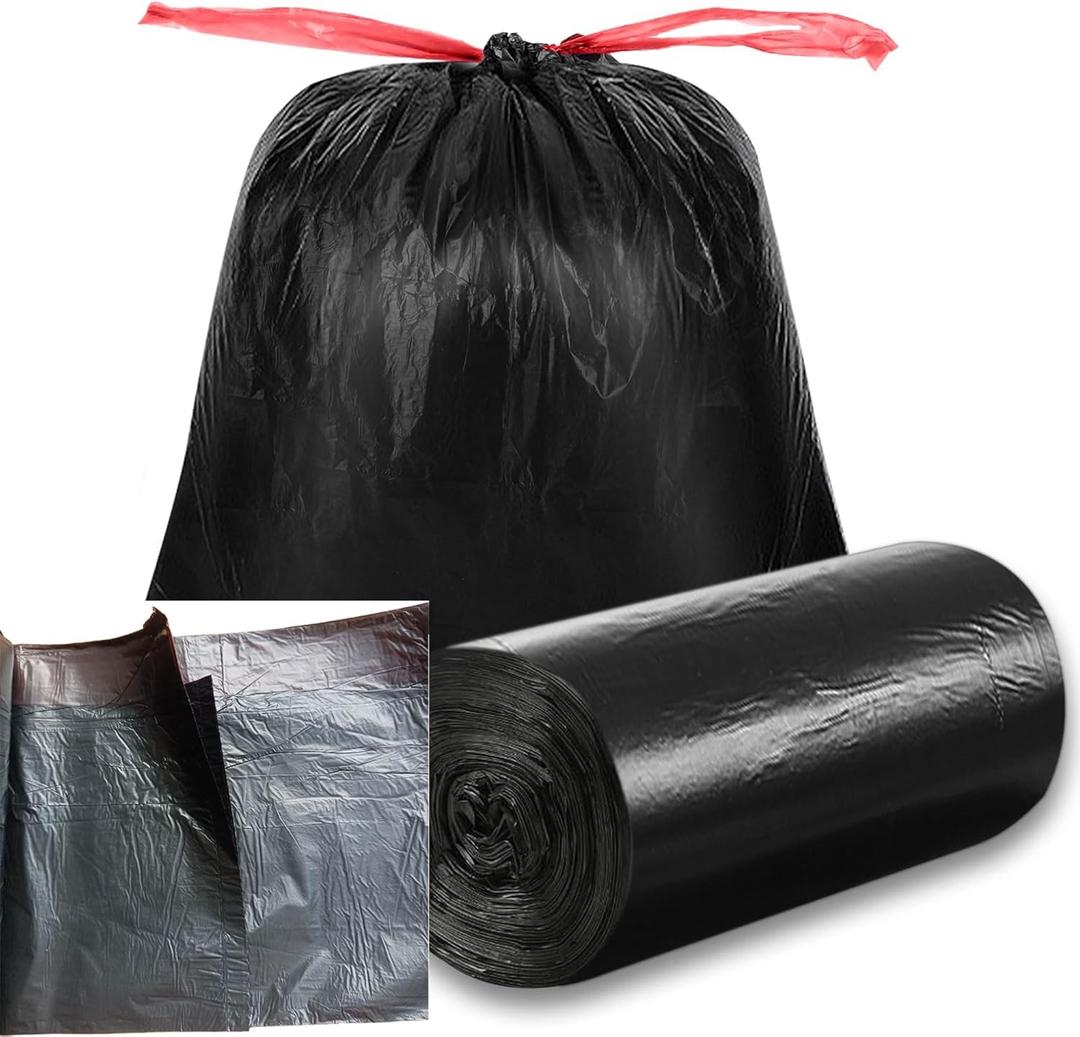 Tear-Free Trash Bags 13 Gallon,Black Drawstring Kitchen Garbage Bags,13+ Gallon Tall Kitchen Trash Bag Unscented,Large Bathroom Garbage Bag (100)