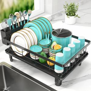 MERRYBOX Dish Racks for Kitchen Counter, 2025 Upgrade Large Sink Dish Drying Rack with 3-Compartment Utensil Holder 16.8" D x 13" W x 5.71" H