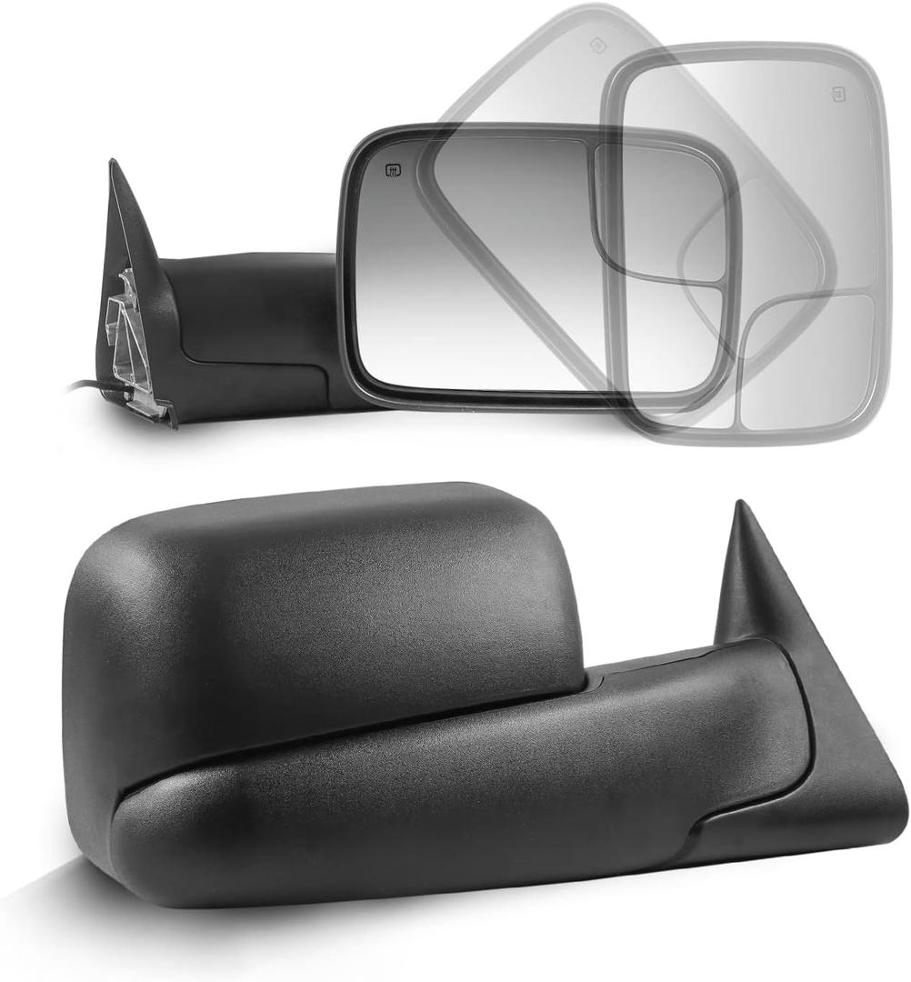 MOSTPLUS Power Heated Towing Mirror Compatible for 1998 1999 2000 2001 2002 Dodge Ram 1500 2500 3500 with Manul Telescoping (Set of 2) (Black)