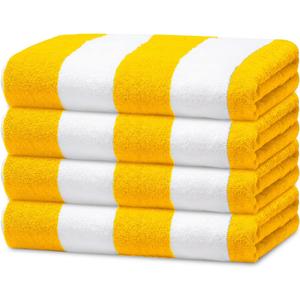 Avalon Towels Cabana Beach Towels 4 Pack (Size 30x60) Inches Oversized, 100% Ring Spun Cotton, Highly Absorbent Large Pool Towels, Super Soft and Quick Drying, Perfect for Gifts (Yellow Stripe)