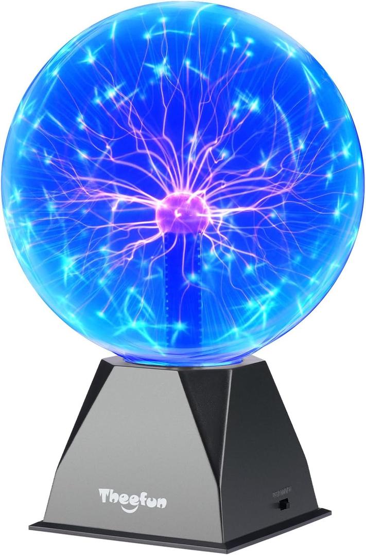 Theefun Blue Plasma Ball: 8 Inch Huge Plasma Globe Birthday Gifts Touch & Sound Sensitive Plasma Ball Lamp Electric Ball Lightning Novelty Light for Parties, Home, Prop, Room Decoration