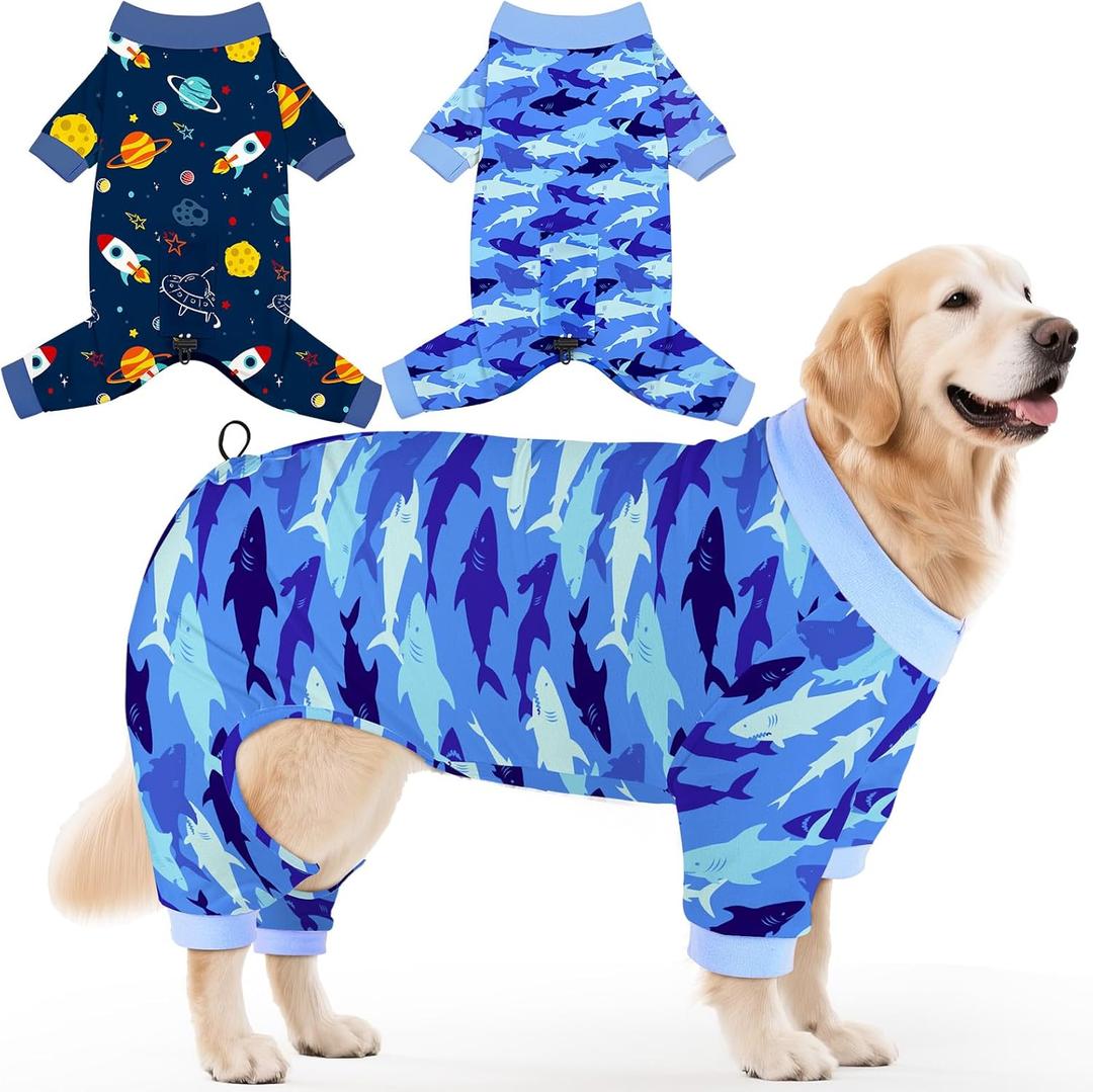 Glittme 2PACK Dog Pajamas Soft Dogs Clothes for Small Medium Dogs Elastic Cats Apparel Breathable Dog Pjs for Puppy (XXX-Large)