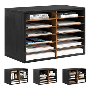 Alpeir Classroom Mailbox 12 Slots with Removable Shelves, Black/Rustic
