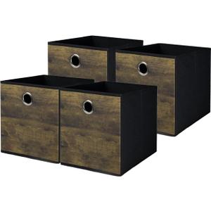 4 Pack Durable Storage Cube Bin with Decorative Wood Grain,Stylish Thickened Fabric Cube Box,Space-saving Storage Basket for Shelves,Closet,Office,Bedroom,Living Room,Nursery,Dorm,RV,13x13x13in(Large)