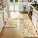 KIMODE Kitchen Anti Fatigue Mats, Farmhouse Flower Kitchen Rugs Sets of 2, Memory Foam Kitchen Mats for Floor, Waterproof Non Skid Standing Mats for Sink Laundry Office Desk Brown 20"x71"+20"x32"