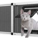 Ventilated Pet Door for Window, Fits 28.5"-32" Width Window, 2-Min Install | Aluminum Frame + Stainless Steel Mesh | Breathable Bug-Proof | Magnetic Closure Window Cat Door, Cat Door for Window Insert (White)