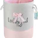 LANGYASHAN Laundry Basket Canvas Collapsible Organizer Storage Basket for Boys Girls Laundry Hamper Toy Bins Gift Baskets Bedroom Clothes Children Nursery (Pink Lace)