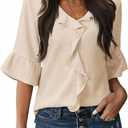 siliteelon Beige Tops for Women Dressy Casual 3/4 Sleeve Ruffle Bell Blouse Business Formal Work Shirt Trendy 2026 Apricot XL