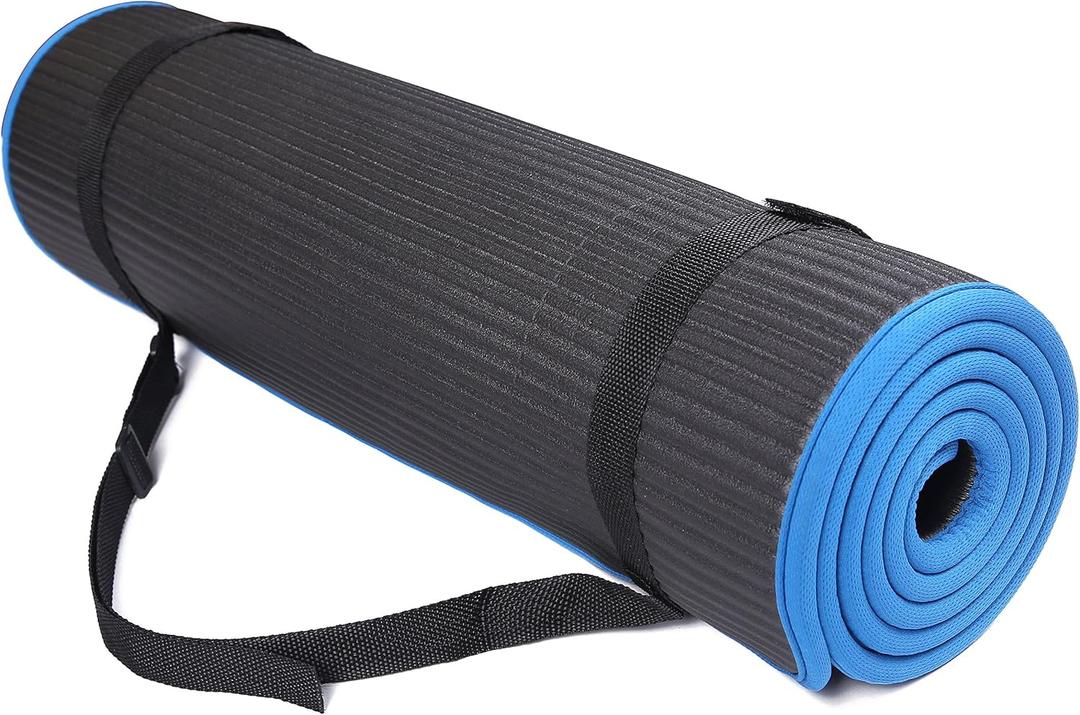 Fitvids All-Purpose 2/5-Inch (10mm) Extra Thick High Density Anti-Slip Exercise Pilates Yoga Mat with Carrying Strap, Multiple Colors (Black)