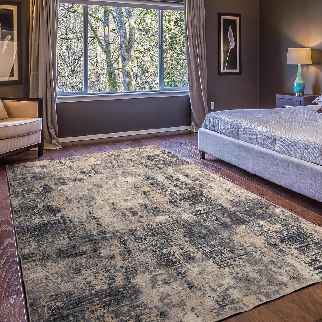 Area Rug 57, Large Vintage Boho Rug,Ultra-Soft Low Pile, Washable, Non Slip,Stain Resistant, Carpet for Living Room Bedrooms Playroom Office Kitchen,Tan/Coffee