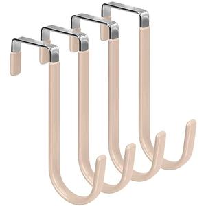 FYY Over The Door Hooks, 4 Pack Door Hangers Hooks with Rubber Prevent Scratches Heavy Duty Organizer Hooks for Living Room, Bathroom, Bedroom Hanging Clothes, Towels, Hats, Coats, Bags Nude