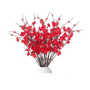 20pcs Cherry Blossom Branches Artificial Flowers for Winter Spring Indoor Decoration, 22" Plum Fake Peach Plants for Wedding Home Office Bedroom Party Decor (red, 22in)