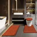 Bathroom Rugs Sets 3 Piece with Adjustable Toilet Seat Cover 17.5"x 15" Machine Washable Bath Rug Set with TPR Non Slip Rubber Backing Solid Bath Mat Set for Luxury Bathroom Decoration (Reddish Brown)