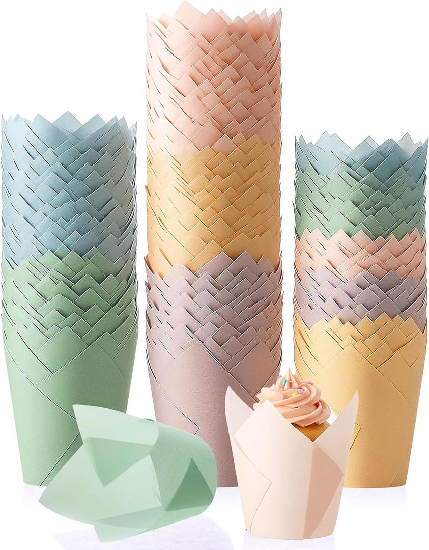 Havawish 500 pcs Tulip Cupcake Liners, Party CupCake Baking Liners Greaseproof Wrappers Muffin Liner Holders for Wedding Birthday Baby Shower Holiday Party Baking Cups(Morandi Colors,Standard Size)