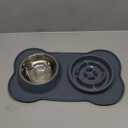 Pecute Slow Feeder Dog Bowls to Slow Down Eating, Dog Bowl Slow Feeder with No-Spill Non-Skid Silicone Mat, Food-Grade Safe Dog Food Bowls Slow Feeder, Stainless Steel Dog Water Bowl for Dogs Cats (Large-2 Cup/17 oz each, Grey)
