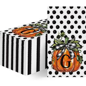 Horaldaily 100 Fall Disposable Paper Decorative Guest Napkins, Pumpkin G White Foil Towel for Party Lunch Dinner Kitchen Bathroom
