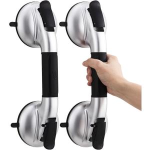 TAILI Grab Bars for Bathtubs and Showers,2 Pack Shower Handles for Elderly Suction, Maximum 330lbs, Shower Bar with Upgraded Rubber Suction Cups, Safety Grip for Senior, No Drilling Removable, Silver