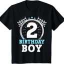 Kids 2nd Birthday Boy 2 Second Race Car Birthday Racing Car Flag T-Shirt (Black), 3T