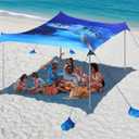Rhino Valley Beach Tent Shade Canopy UPF50+ Protection, 8 Sandbags, 4 Stability Poles, Outdoor Sun Shelter Umbrella for Sand, Camping, Fishing Essentials (10*10FT NEW, Blue Turtle)