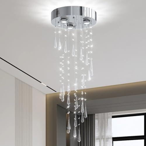 Cainjiazh Raindrop Chandelier Crystal Chandeliers Pendant Lamp Modern Crystal Raindrop High Ceiling Chandelier Light Flush Mount Light Fixture for Dining Room Livingroom Foyer Staircase Entryway