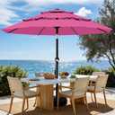 AreShark 9ft 3-Tier Patio Umbrellas, Outdoor Umbrella with 8 Sturdy Ribs UV Protection Windproof, Market Table Umbrella w/Push Button Tilt & Crank for Pool, Porch, Deck, Garden(Rose Pink)