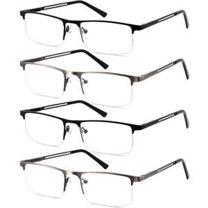 4-Pack Reading Glasses for Men,1.25 Blue Light Blocking Reading Glasses Mens Metal Readers with Spring Hinges Anti Glare/eye Strain