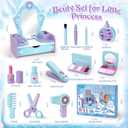 Toyssa Wooden Kids Vanity Set for Girls, Pretend Makeup Play Vanity for Toddlers 3-5, Beauty Salon Play Set Toys with Big Mirror, Princess Birthday for Girls Ages 3 4 5 6 Years Old, Child-Size