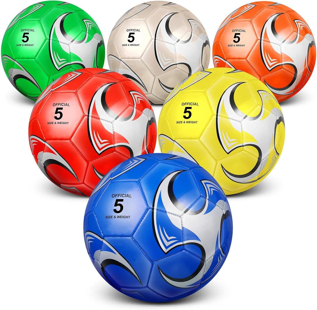 Deekin 6 Pcs Operation Christmas Deflated Soccer Ball with Pump Official Outside Sport Soccer Machine Stitched Ball for Indoor Sport Training Practice Birthday Gift for Child Adult (Size 5)