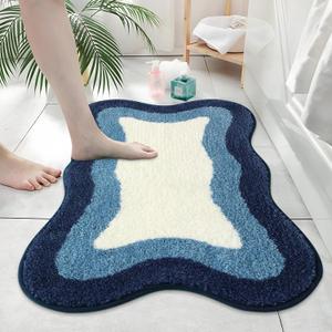 HAOCOO Blue Bathroom Rug, 20x31 inch, Extra Soft Non Slip Microfiber Absorbent Washable Shower Rug Doormat Carpet for Floor Tub Shower