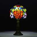 Tiffany Style Lamp Rose Flower Stained Glass Table Lamp red Rose 8X8X14 Inches Home Office Desk Lamp Lights Decorate Gift Include Light Bulb