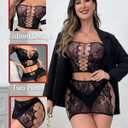 Xiusemy Womens Bodysuit Sexy Lingerie Set Fishnet Babydoll Two Piece Nightwear (Black Type 4, One Size)