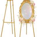 53.9" Gold Easel Stand for Sign, Heavy Duty Metal Display Easel with Storage Bag, Adjustable Art Easel for Wedding Sign, Welcome Sign, Picture