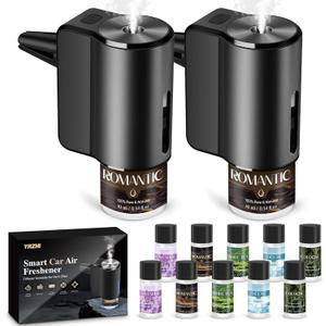 Car Air Freshener Diffuser, Smart Car Air Freshener, Auto On/Off with 3 Modes, Vent Clip, Long Lasting with 10 Essential Oils in 5 Scents (2 Pack)