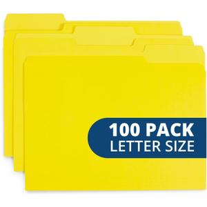 File Folder, 1/3 Cut Tab, Letter Size, Yellow, Great for Organizing and Easy File Storage, 100 Per Box