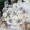 N&T NIETING Artificial Flowers, Fake Flowers Roses Perfect for DIY Wedding Bridal Bouquets Centerpieces Bridal Shower Party Home Flower Arrangement Decorations, 25Pcs, Silver Gray
