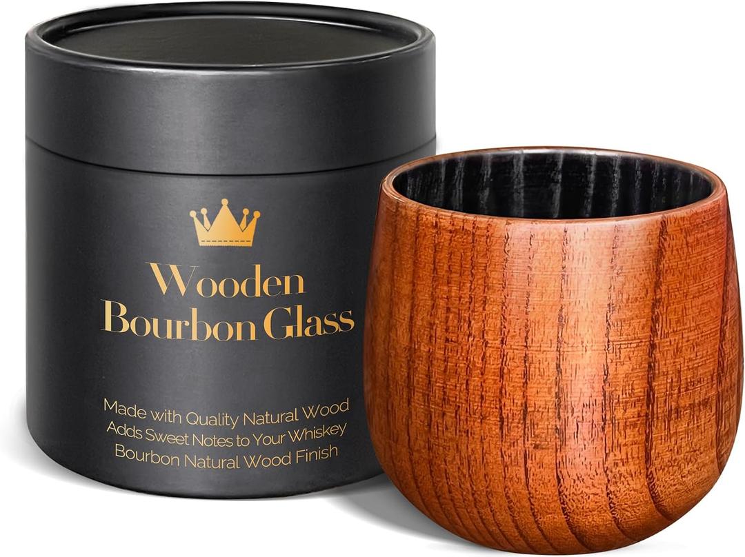 Charred Wooden Bourbon Drinking Glass, Bourbon Gifts for Men - 10 oz Charred Wooden Old Fashioned Glass Whiskey Tumbler | Birthday Whiskey Gifts for Men, Dad or Brother | Original Bourbon Tumbler (EXP 07/15/26)