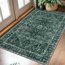 KOZYFLY Boho Area Rug 3x5 Ft Rugs for Entryway Washable Entry Rug Non Slip Door Mat Indoor Entrance Printed Faux Wool Throw Rugs for Entrance Kitchen Living Room, Dark Green