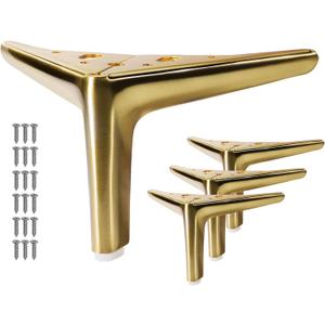 5-inch Brushed Gold Furniture Legs, Legs for Furniture Set of 4 Modern Furniture Feet Metal Table Legs for Cabinet Sofa Couch Chair Bed Dresser Wardrobe Risers DIY Replacement