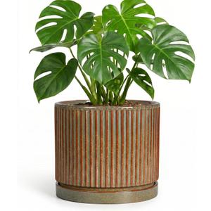 Ceramic Plant Pots, 8 Inch Planter, Round Plant Pot, Retro Brown