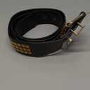 Coolcoco Black Leather Gold Studded Belt with Metal Buckle for Women Girls Cosplay Accessory Outfit, Fit From 35" to 43"