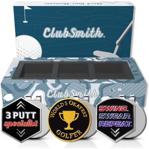 ClubSmith® Golf Ball Marker Gift Box Set with Magnetic Hat Clips, Funny Putting Marker Cool Golf Accessories, Premium Gifts for Men & Women Golfers (Set of 3)