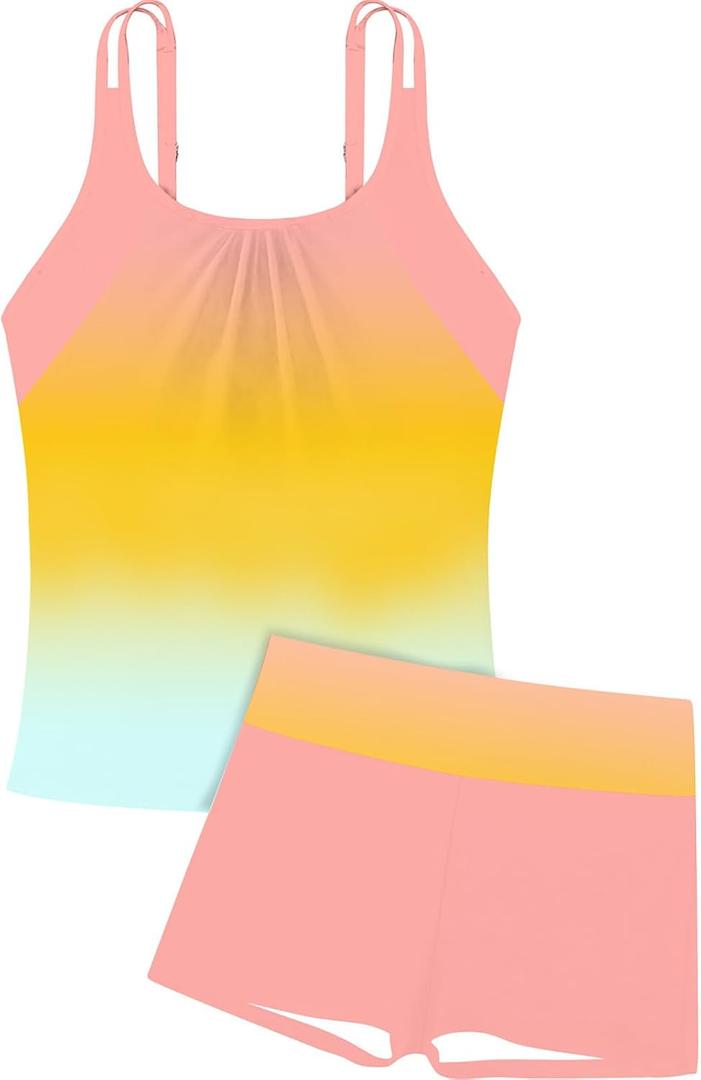 RAISEVERN Girls Swimsuit 2 Piece Bathing Suits for Teens Cute Summer Tankini Short for Size 11-12