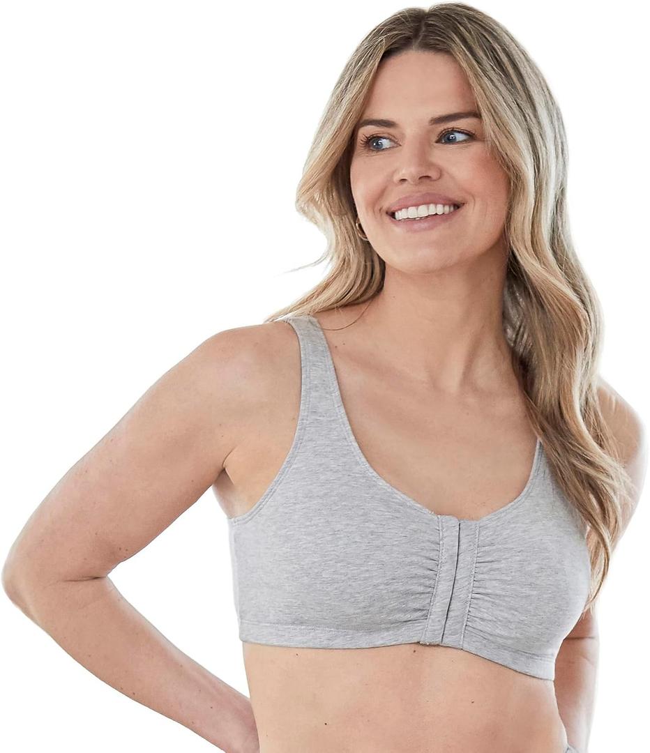 Bestform 5006014 Comfortable Unlined Wireless Cotton Stretch Sports Bra with Front Closure (38, Heather Grey)