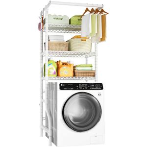 Ulif U11 Mini Over Washer and Dryer Shelves, 3 Tiers Laundry Room Storage and Organizer Standing Shelf, Metal Freestanding Clothes Drying Rack, 28.3W x 19.7D x 77.6H, White