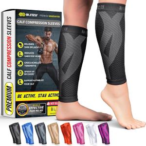 BLITZU Calf Compression Sleeves, Footless Compression Socks for Men & Women | Leg Support Brace, Shin Splint Pain Relief, Reduce Varicose Vein Swelling, Muscle Recovery, Running, Nursing, Fitness, Travel, L-XL