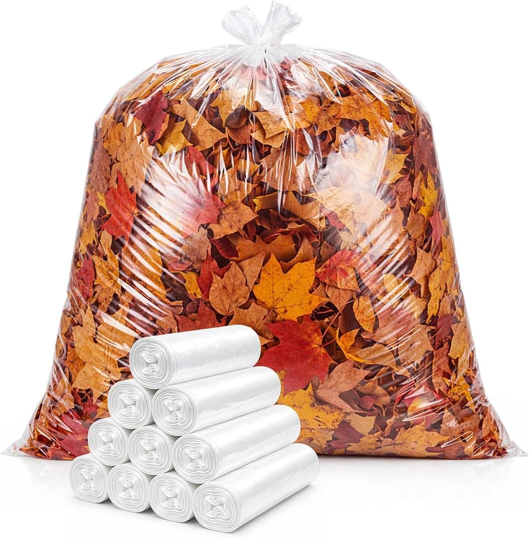 150 Pack 39 Gallon Clear Trash Bag Bulk 33" x 40" Large Plastic Recycling Bags 0.8 Mil Clear Garbage Bags for Recycling, Contractors, Storage, Outdoor Lawn & Leaf