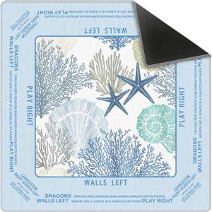 Blue Coastal Beach Mahjong Mat 31.5 x 31.5 Inch, Summer Nautical Coral Shell Marine Life Non-Slip Noise Reduction Mahjong Table Mat for American Mah Jong Poker Card Board Games Dominoes