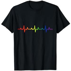 Gay Heartbeat Pride Rainbow Flag LGBTQ Cool LGBT Ally Gift T-Shirt Size Large
